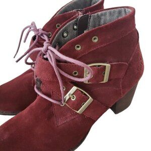 Caterpillar Briony Burgundy Suede Boots Waterproof Heeled Lace Up Ankle
